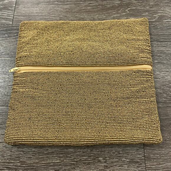 Moyna Gold Hand Beaded Art Deco Evening Clutch Foldover Wedding Party Purse Bag - Picture 4 of 11